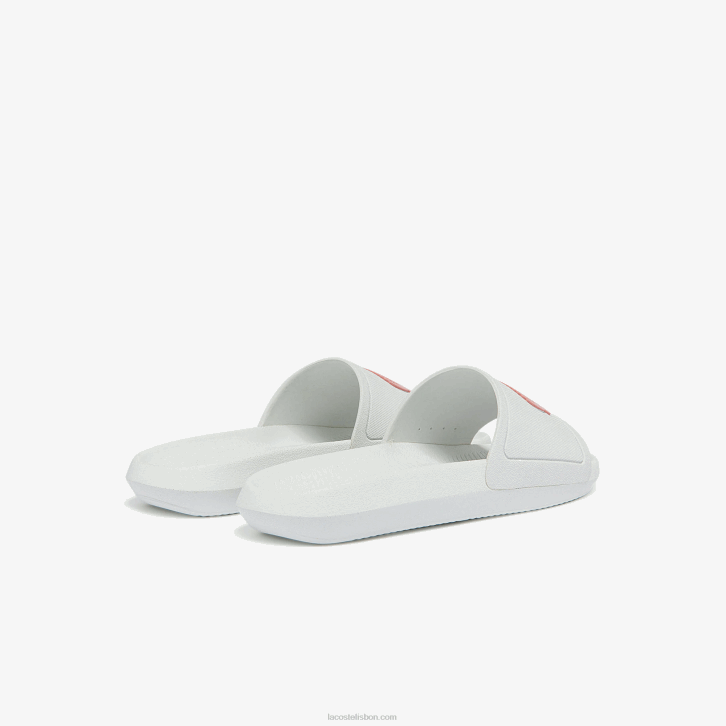 mulheres Lacoste branco e rosa claro 1a9 slides sintéticos repelentes de água croco 08D02702