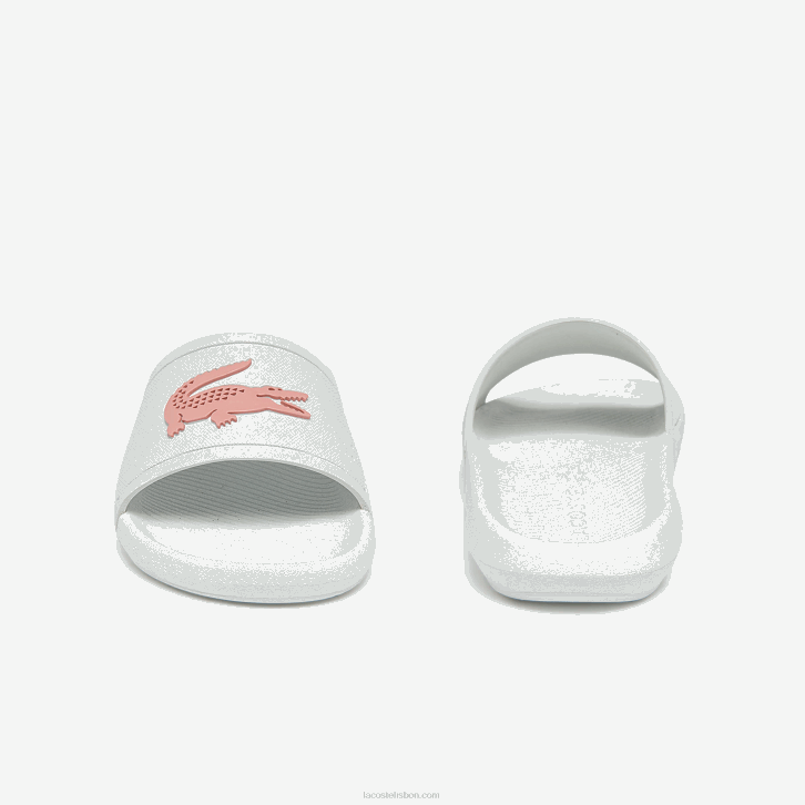 mulheres Lacoste branco e rosa claro 1a9 slides sintéticos repelentes de água croco 08D02702