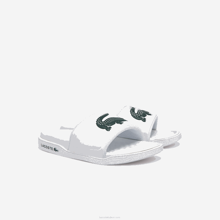 mulheres Lacoste branco e verde escuro 1r5 slides de alça de logotipo sintético croco dualiste 08D02700