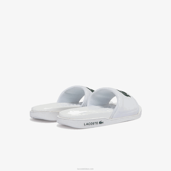 mulheres Lacoste branco e verde escuro 1r5 slides de alça de logotipo sintético croco dualiste 08D02700