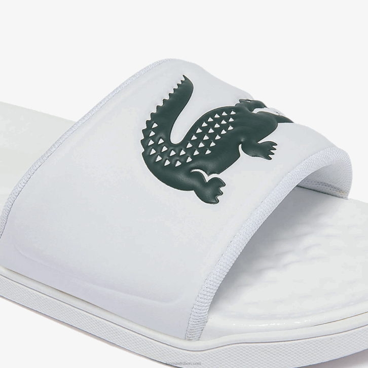 mulheres Lacoste branco e verde escuro 1r5 slides de alça de logotipo sintético croco dualiste 08D02700
