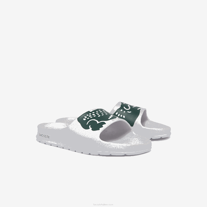 mulheres Lacoste branco e verde escuro 1r5 slides de impressão sintética croco 2.0 08D02697