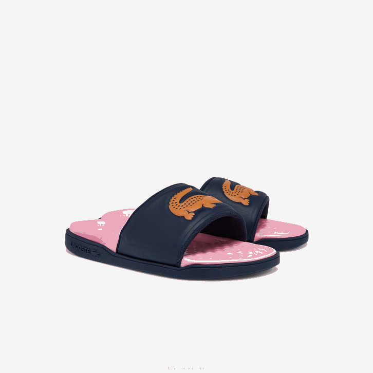 mulheres Lacoste marinho e laranja 325 chinelos sintéticos croco dualiste 08D02736