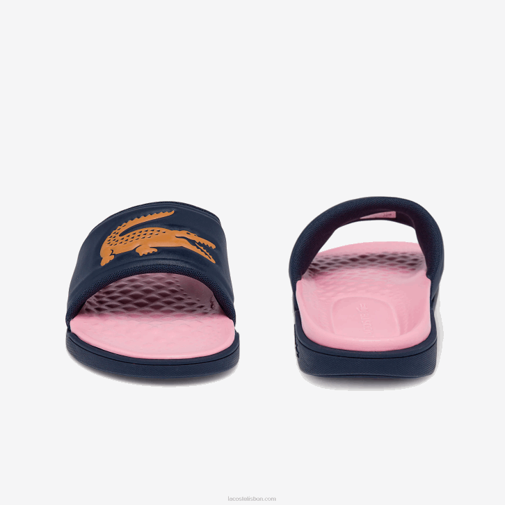 mulheres Lacoste marinho e laranja 325 chinelos sintéticos croco dualiste 08D02736