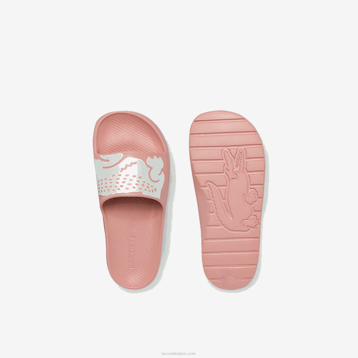 mulheres Lacoste rosa claro e branco 208 slides de impressão sintética croco 2.0 08D02696