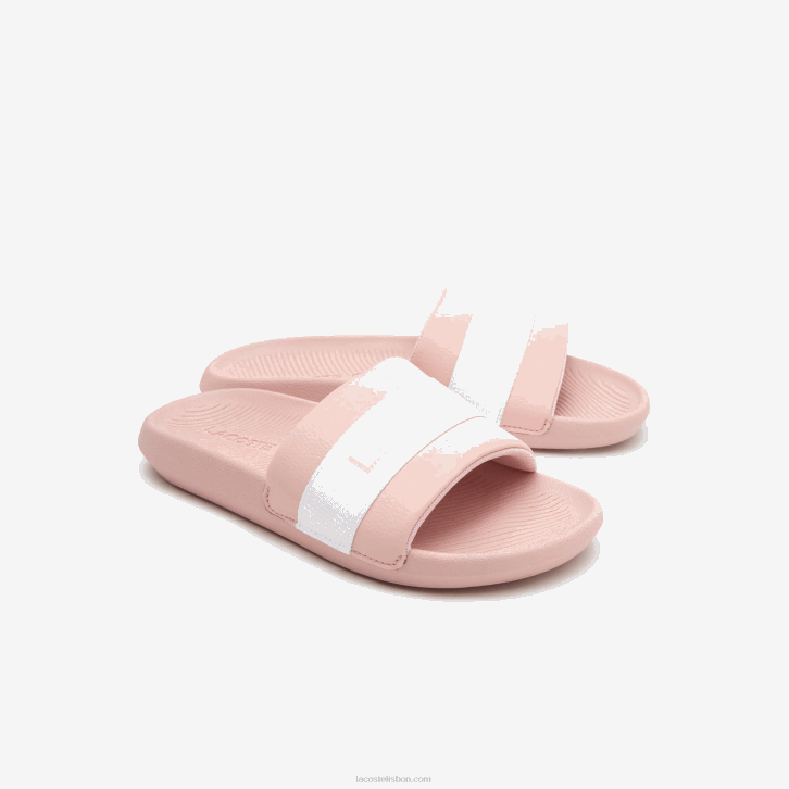 mulheres Lacoste rosa claro e branco 208 slides sintéticos e têxteis croco 08D02711