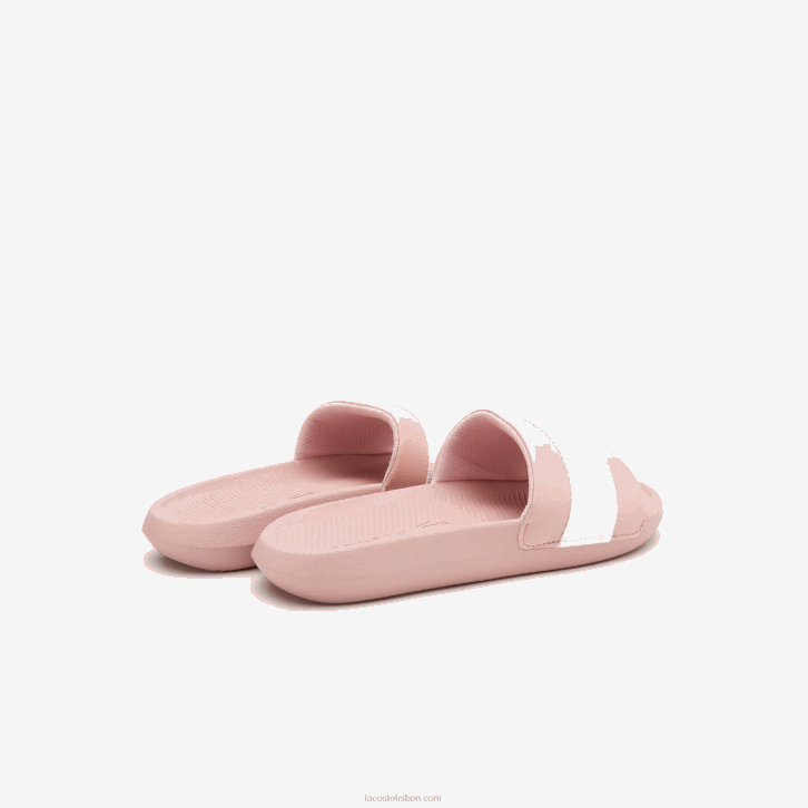 mulheres Lacoste rosa claro e branco 208 slides sintéticos e têxteis croco 08D02711