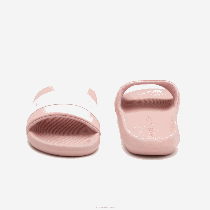 mulheres Lacoste rosa claro e branco 208 slides sintéticos e têxteis croco 08D02711