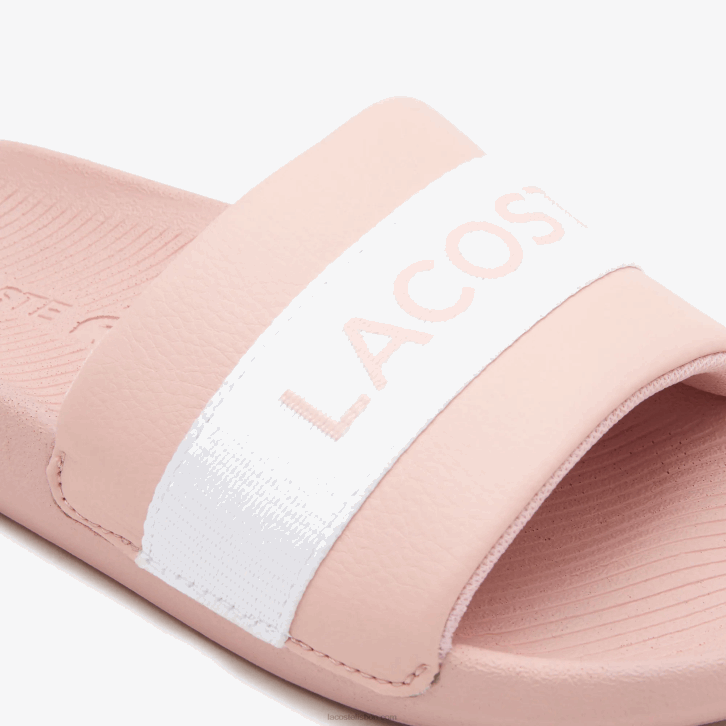 mulheres Lacoste rosa claro e branco 208 slides sintéticos e têxteis croco 08D02711