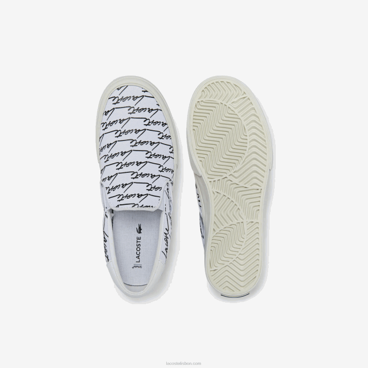 mulheres Lacoste branco e off white 65t salto saque impresso em tela slip on 08D02707