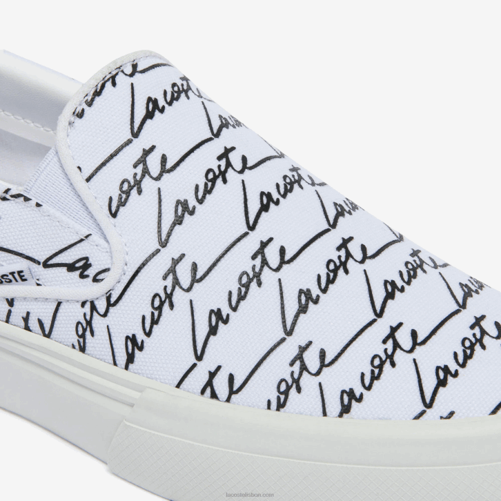 mulheres Lacoste branco e off white 65t salto saque impresso em tela slip on 08D02707