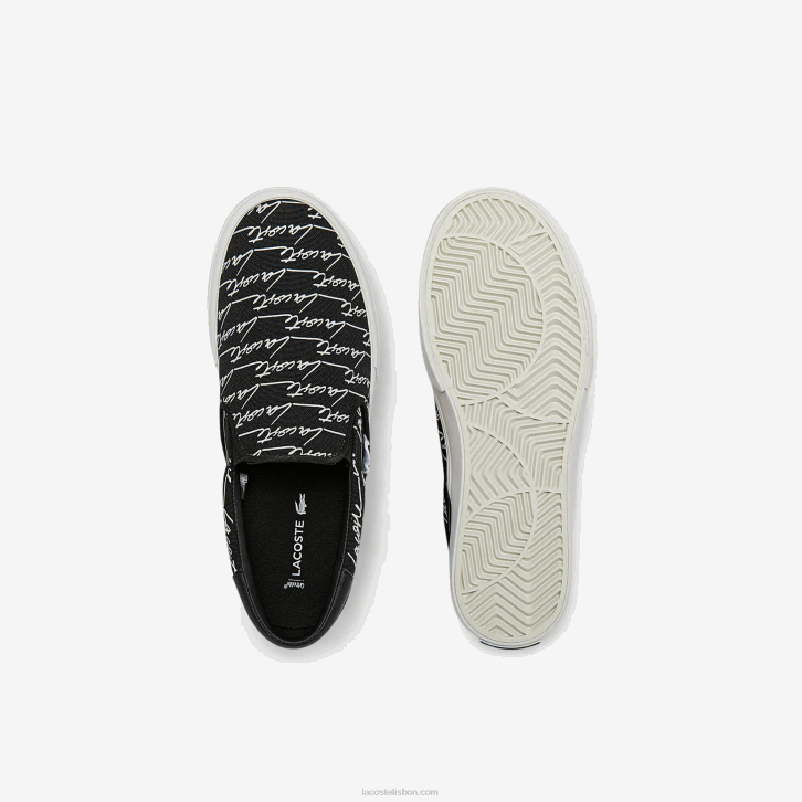 mulheres Lacoste preto e off white 454 impressão em tela de serviço de salto deslizar 08D02705