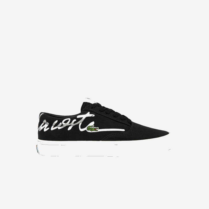 mulheres Lacoste preto e off white 454 salto serve tênis de lona de renda 08D02716