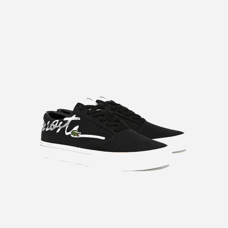mulheres Lacoste preto e off white 454 salto serve tênis de lona de renda 08D02716