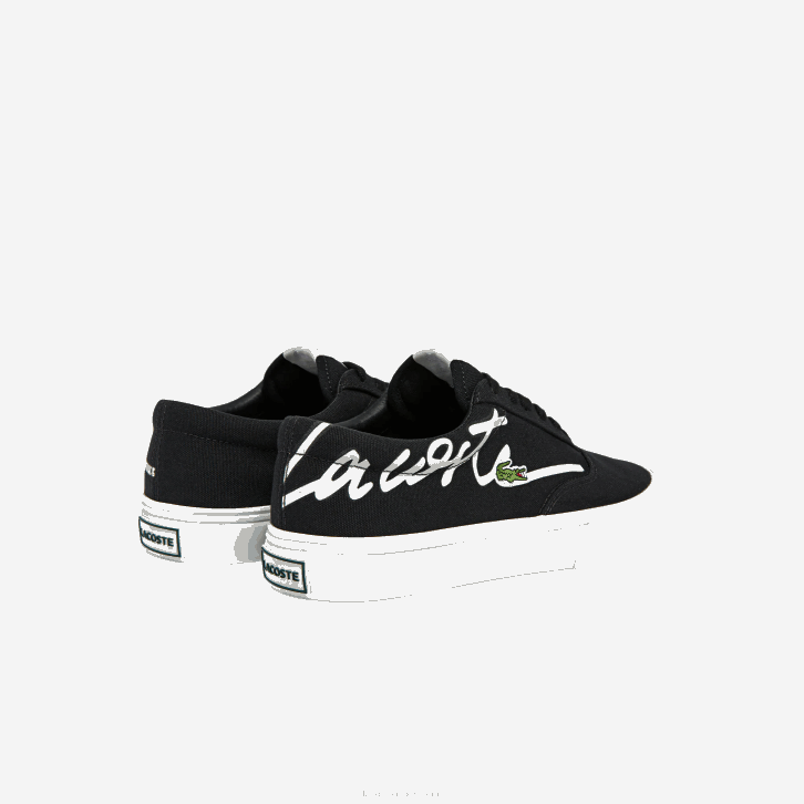 mulheres Lacoste preto e off white 454 salto serve tênis de lona de renda 08D02716
