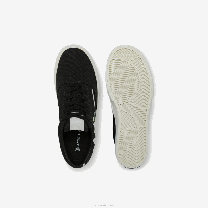mulheres Lacoste preto e off white 454 salto serve tênis de lona de renda 08D02716