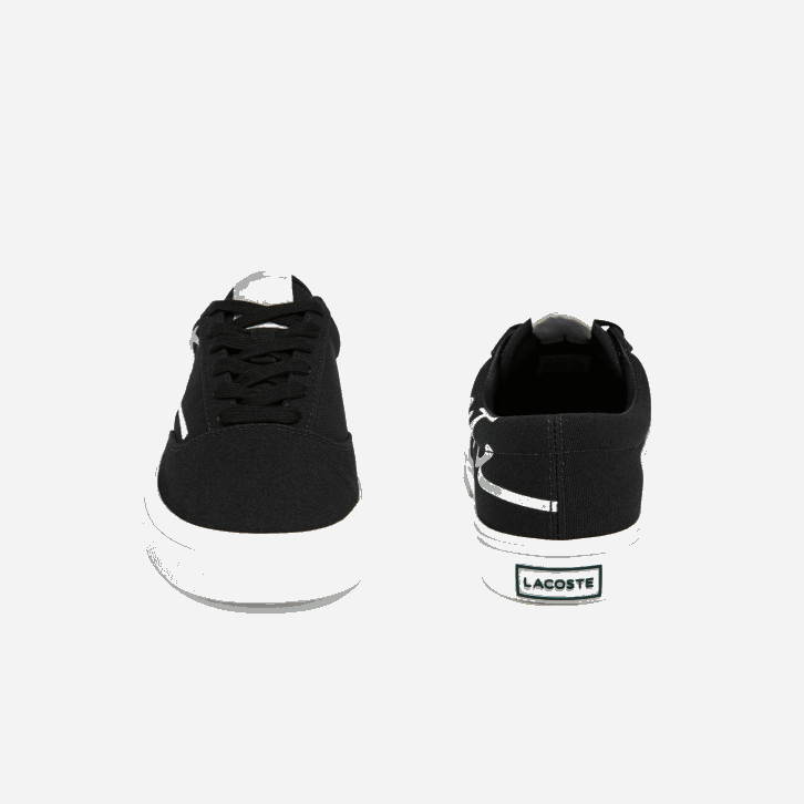 mulheres Lacoste preto e off white 454 salto serve tênis de lona de renda 08D02716
