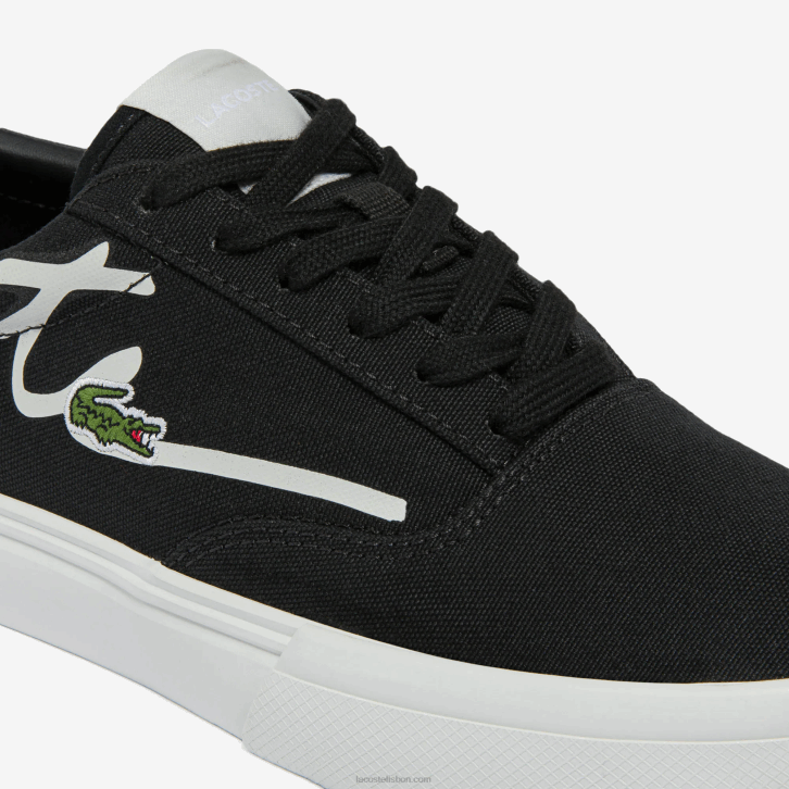 mulheres Lacoste preto e off white 454 salto serve tênis de lona de renda 08D02716