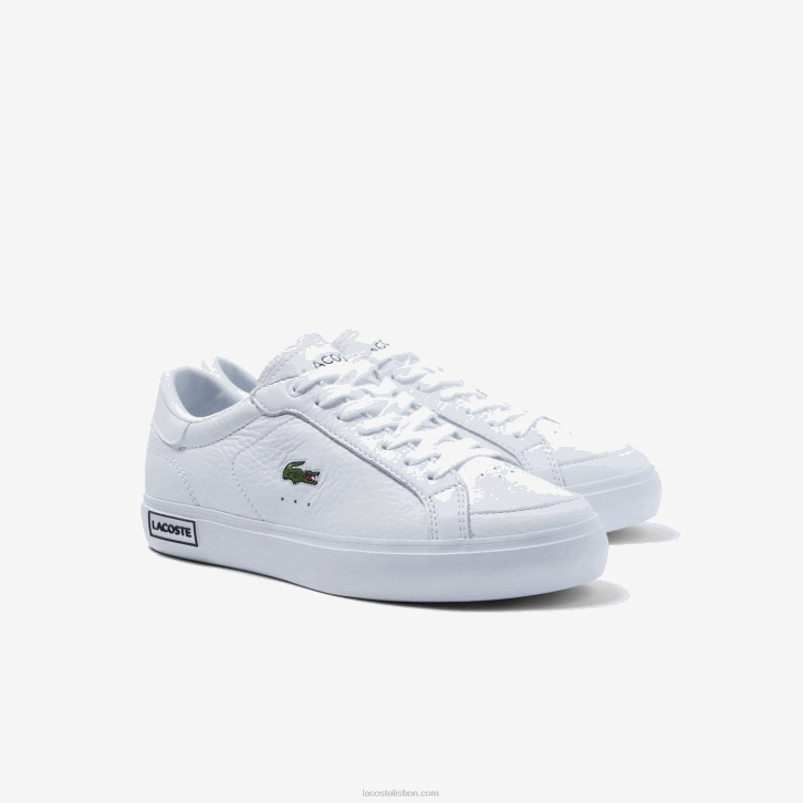 mulheres Lacoste branco e preto 147 tênis com detalhes em couro powercourt 08D02683