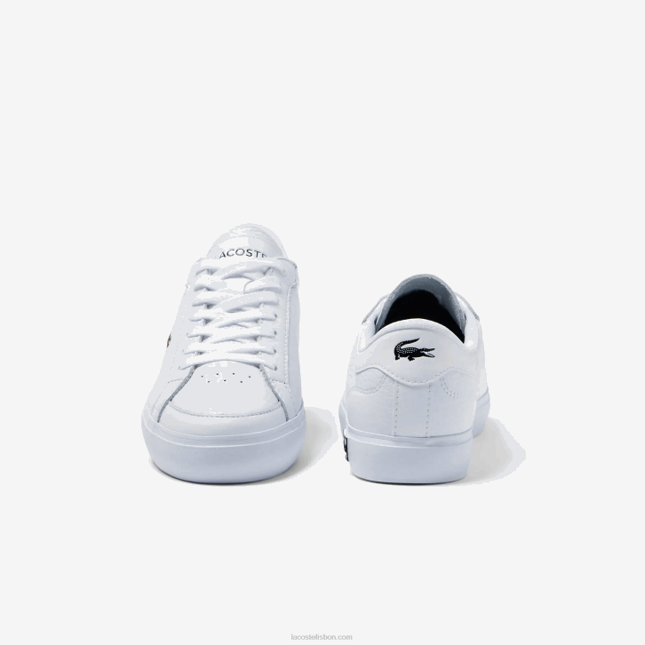 mulheres Lacoste branco e preto 147 tênis com detalhes em couro powercourt 08D02683