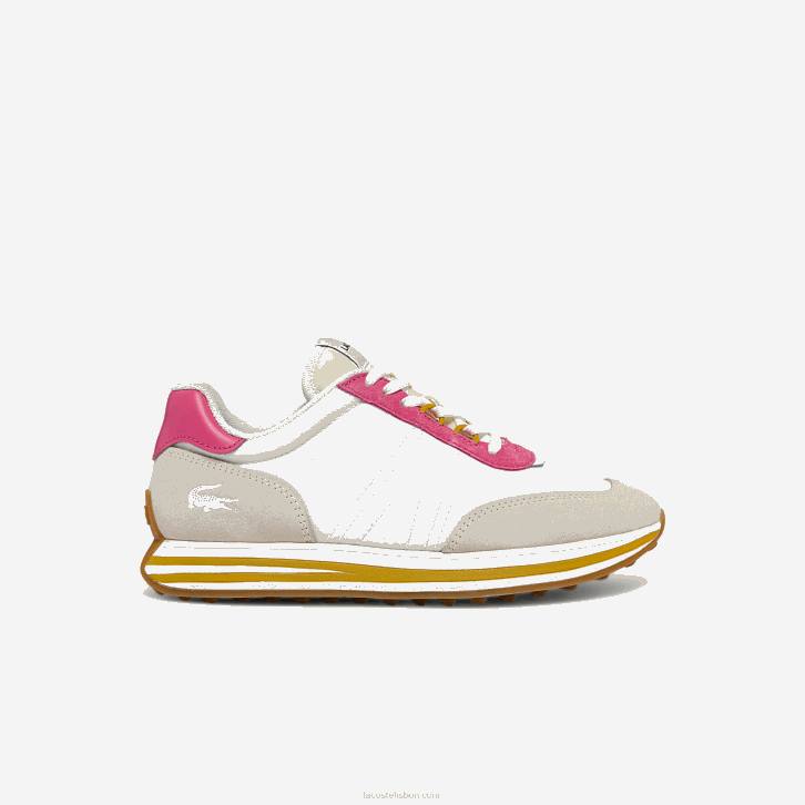 mulheres Lacoste branco e rosa b53 tênis l-spin têxtil 08D02752
