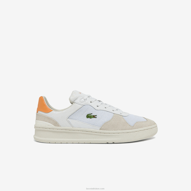 mulheres Lacoste branco laranja 1u2 tênis perf-shot camurça e têxtil 08D02750