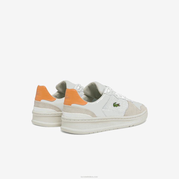 mulheres Lacoste branco laranja 1u2 tênis perf-shot camurça e têxtil 08D02750