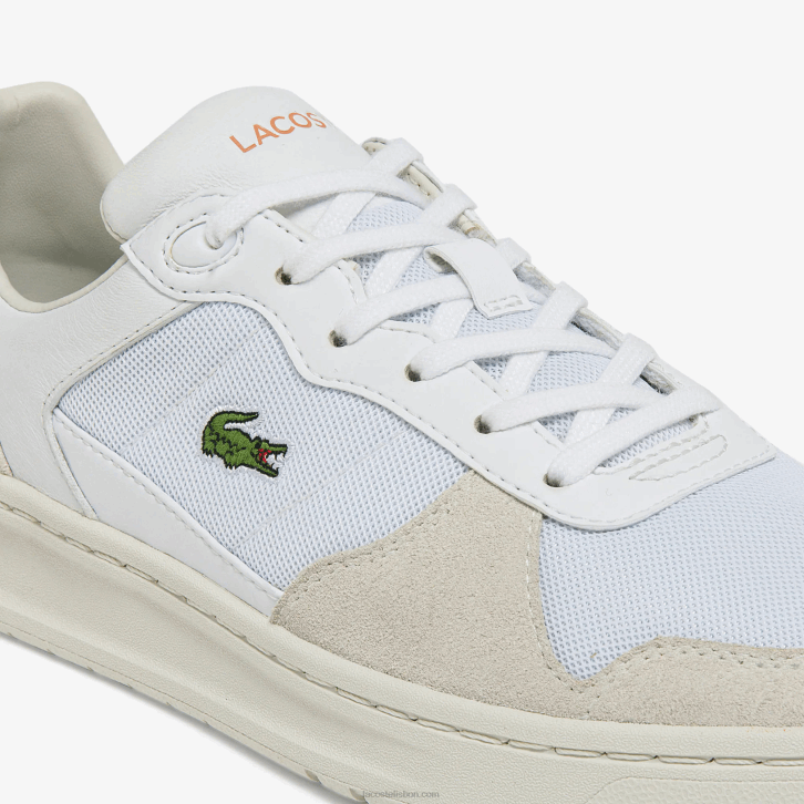 mulheres Lacoste branco laranja 1u2 tênis perf-shot camurça e têxtil 08D02750