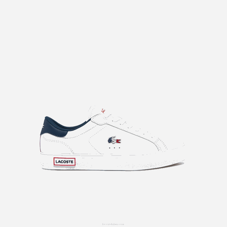 mulheres Lacoste branco/marinho e vermelho 407 tênis tricolor de couro powercourt 08D02704