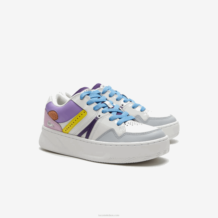 mulheres Lacoste branco roxo claro 1t6 l005 tênis de couro 08D02714