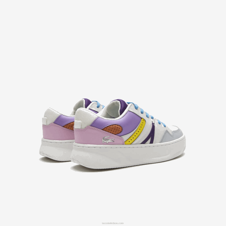 mulheres Lacoste branco roxo claro 1t6 l005 tênis de couro 08D02714