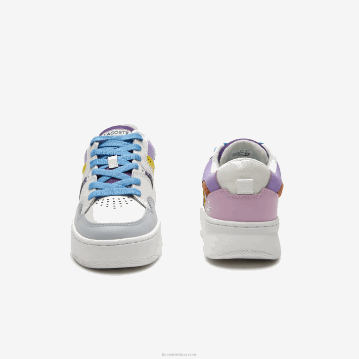 mulheres Lacoste branco roxo claro 1t6 l005 tênis de couro 08D02714