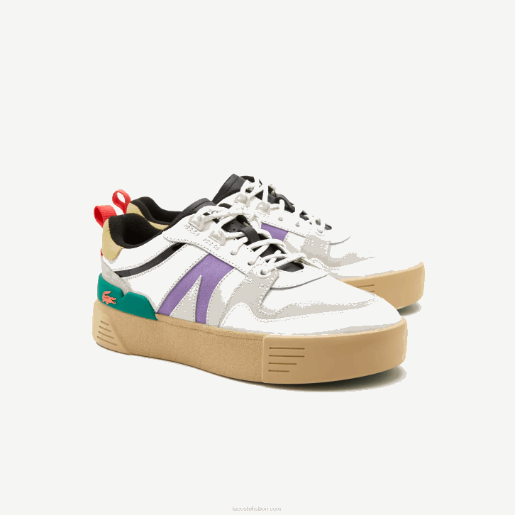mulheres Lacoste branco/verde 082 l002 tênis color pop de couro e camurça 08D02741