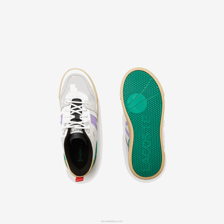 mulheres Lacoste branco/verde 082 l002 tênis color pop de couro e camurça 08D02741