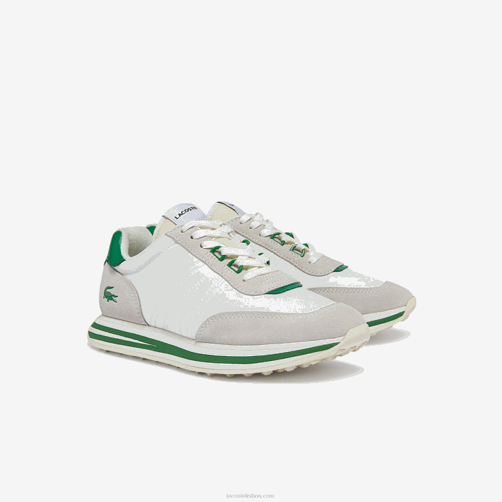 mulheres Lacoste branco/verde 082 tênis l-spin com detalhes em dourado 08D02743