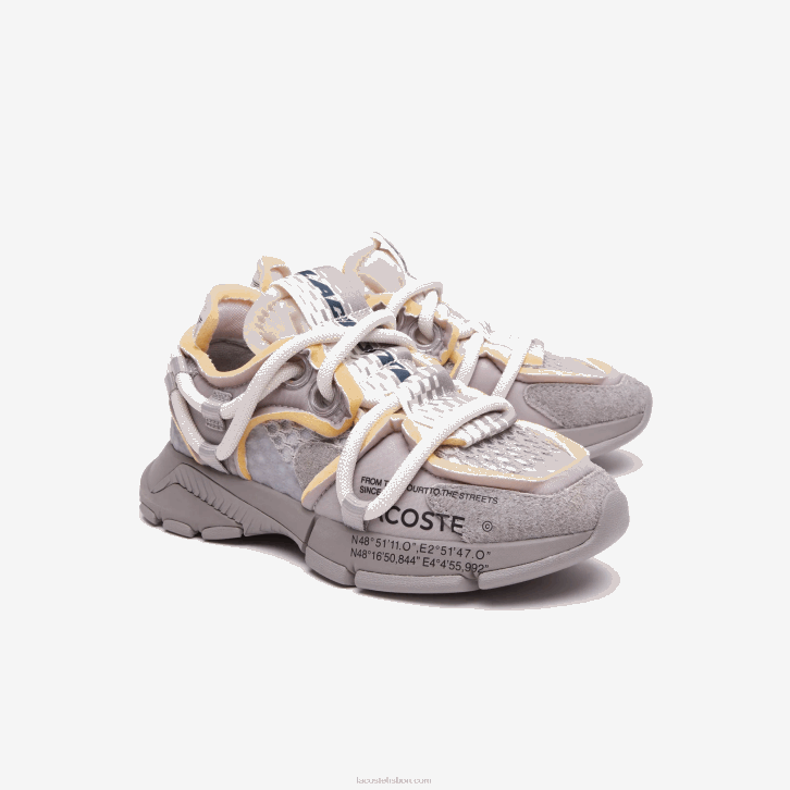 mulheres Lacoste cinza branco 1e7 tênis l003 active para passarela têxtil 08D02692