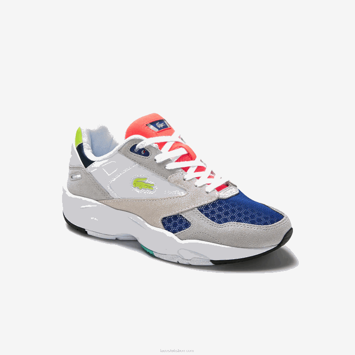 mulheres Lacoste cinza claro e verde claro lg1 tênis storm 96 lo colorblock textil 08D02740