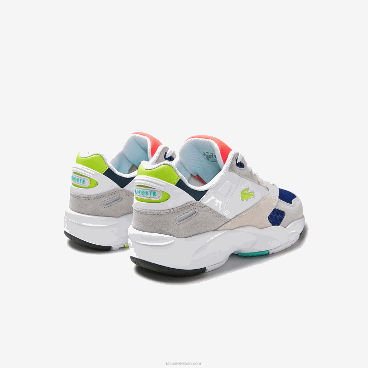 mulheres Lacoste cinza claro e verde claro lg1 tênis storm 96 lo colorblock textil 08D02740