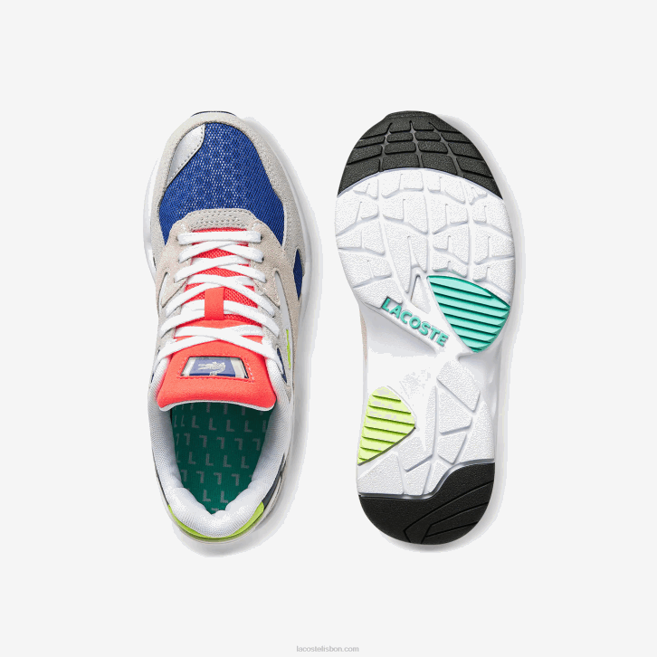 mulheres Lacoste cinza claro e verde claro lg1 tênis storm 96 lo colorblock textil 08D02740
