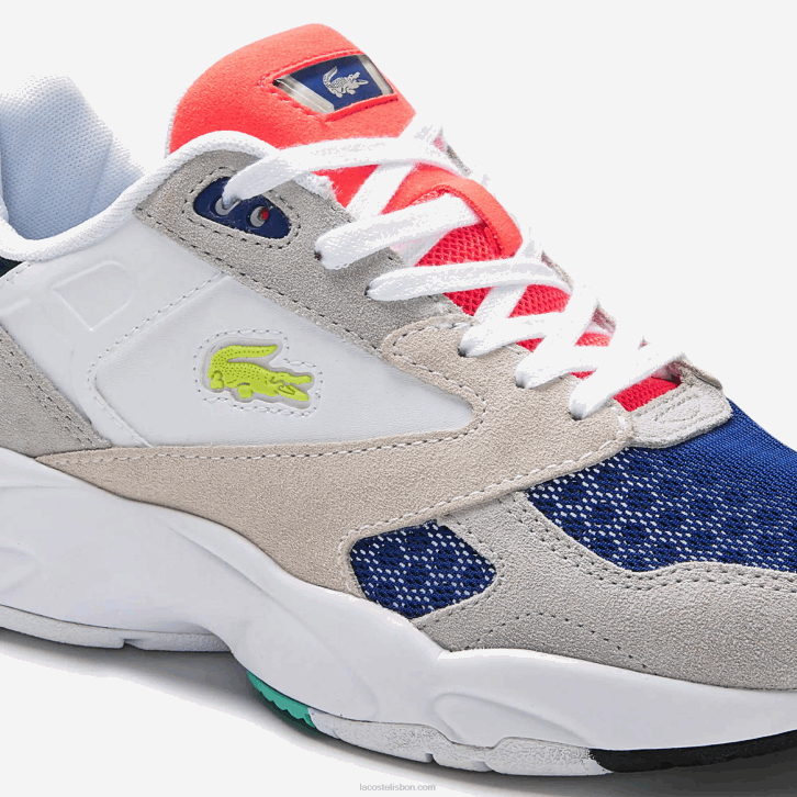 mulheres Lacoste cinza claro e verde claro lg1 tênis storm 96 lo colorblock textil 08D02740