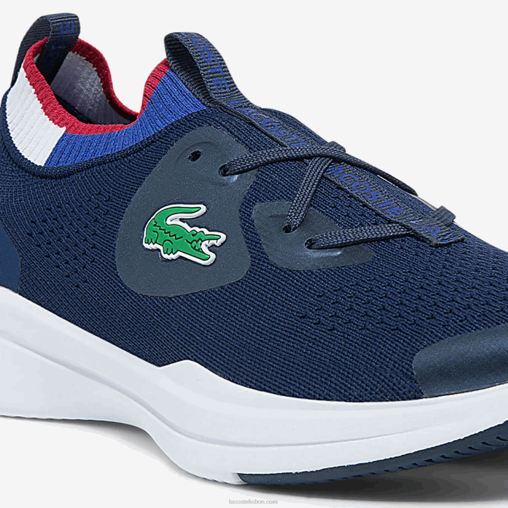 mulheres Lacoste marinho e branco 092 tênis de tecido de malha run spin 08D02742