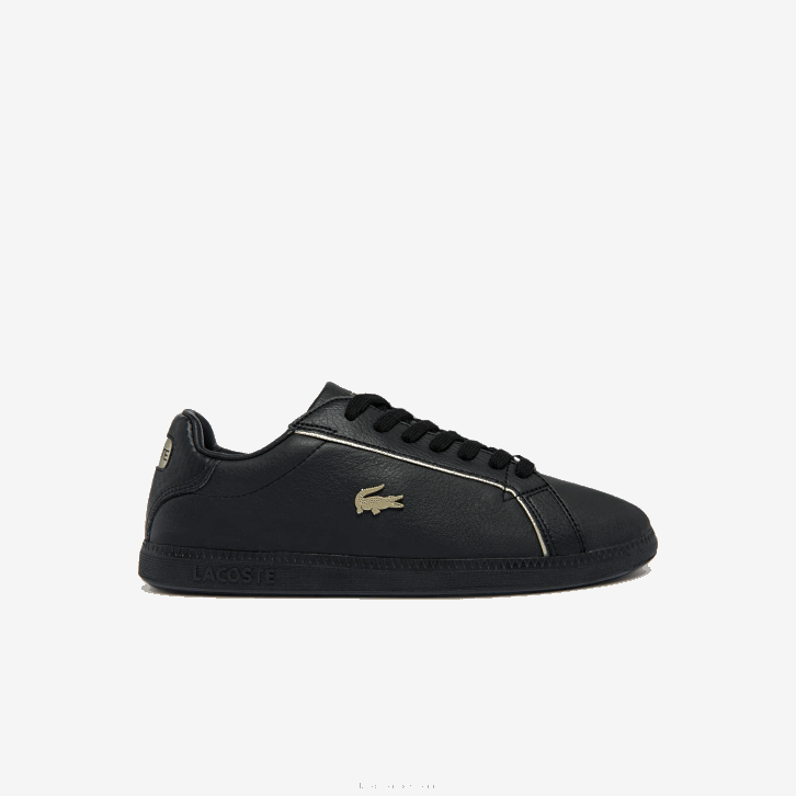 mulheres Lacoste preto 02h tênis graduado em couro com detalhes metálicos 08D02757