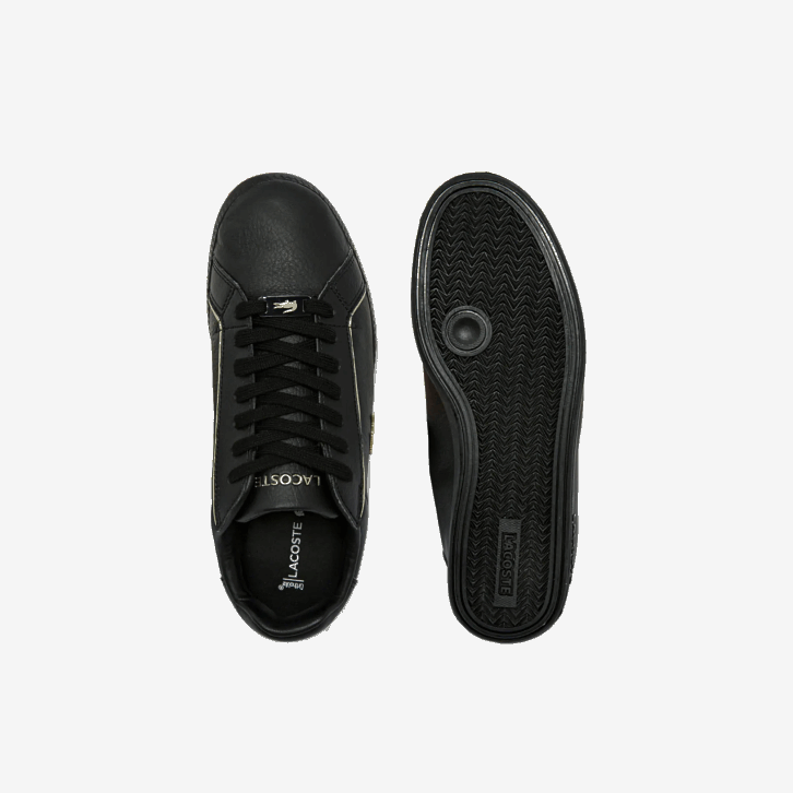 mulheres Lacoste preto 02h tênis graduado em couro com detalhes metálicos 08D02757