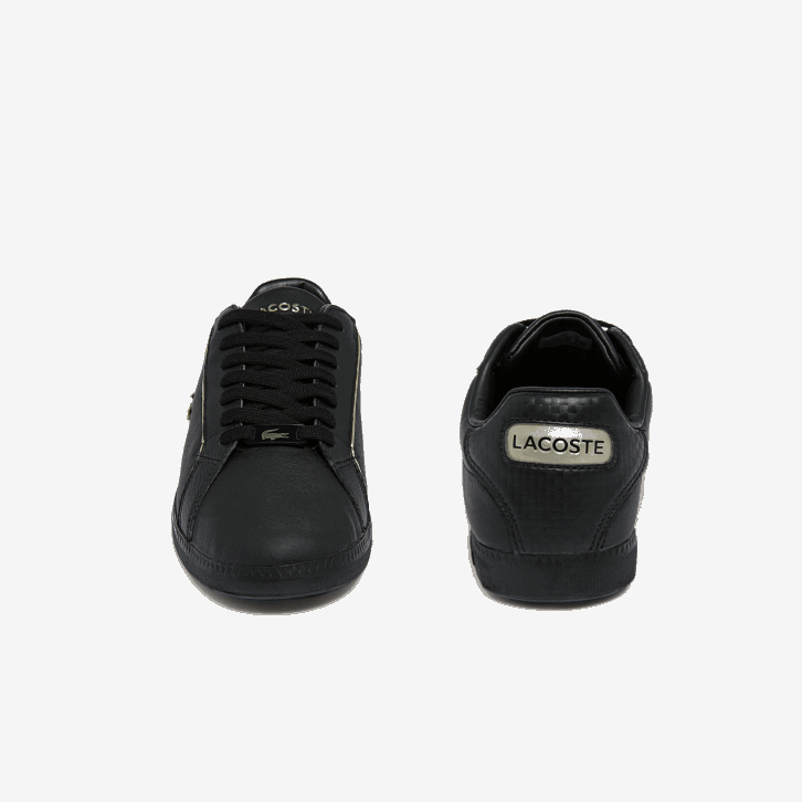 mulheres Lacoste preto 02h tênis graduado em couro com detalhes metálicos 08D02757