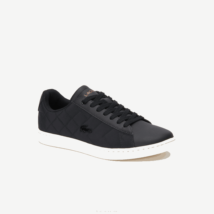 mulheres Lacoste preto e off white 454 tênis acolchoado carnaby evo 08D02737