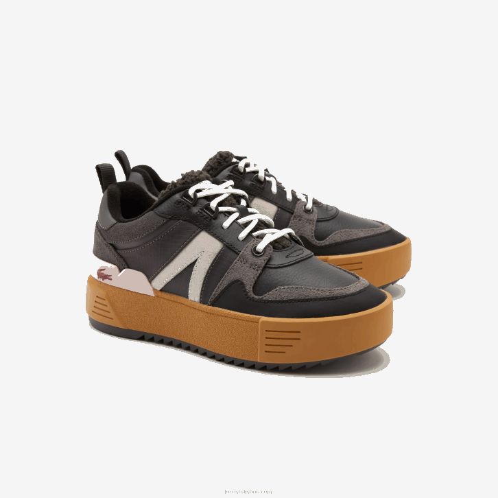 mulheres Lacoste preto rosa 1j1 l002 sapatos de inverno de couro ao ar livre 08D02728
