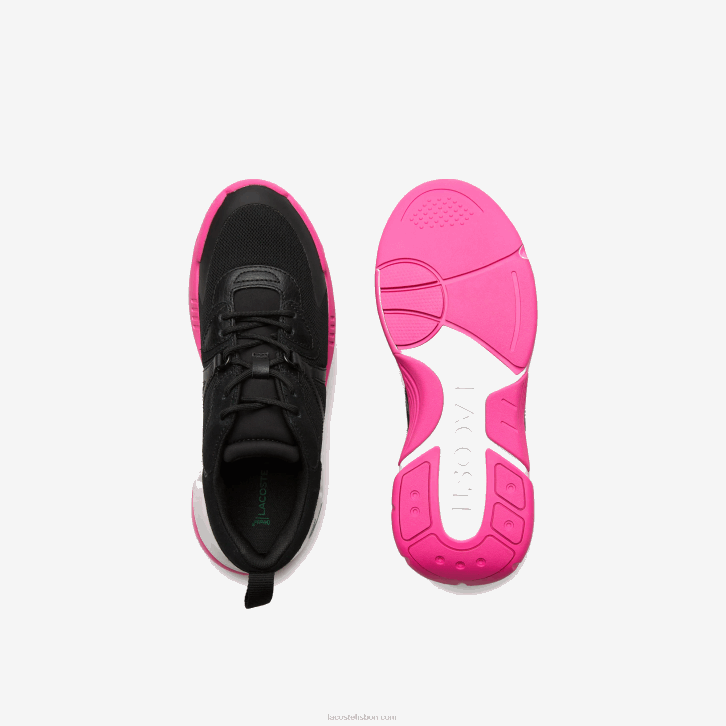 mulheres Lacoste preto rosa 1j1 tênis de couro lw2 xtra 08D02722