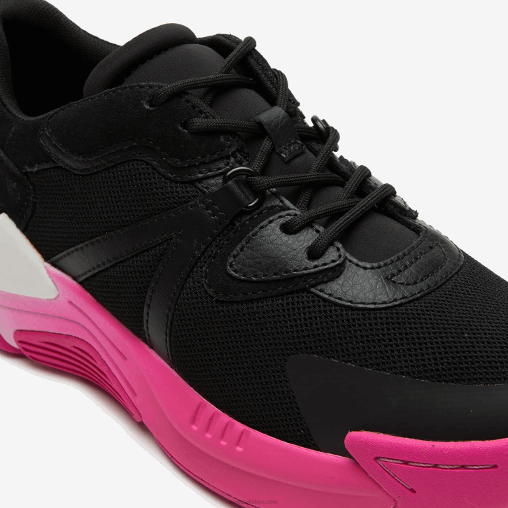 mulheres Lacoste preto rosa 1j1 tênis de couro lw2 xtra 08D02722