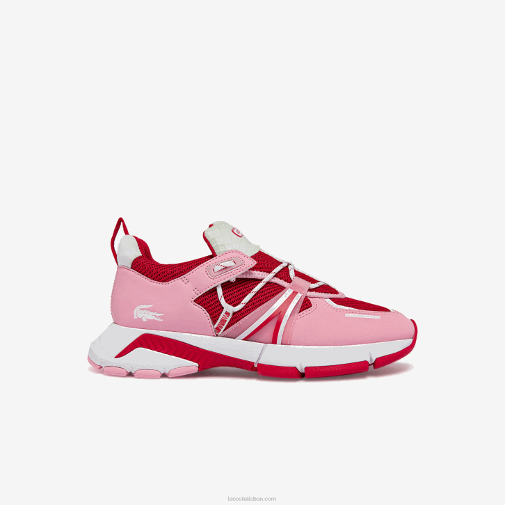 mulheres Lacoste rosa e branco f50 tênis colorblock têxtil l003 08D02754
