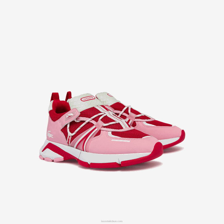 mulheres Lacoste rosa e branco f50 tênis colorblock têxtil l003 08D02754